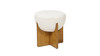 Bali 18.5" Round Upholstered Ottoman with Natural Wood Base, Ivory White Boucle 4