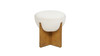 Bali 18.5" Round Upholstered Ottoman with Natural Wood Base, Ivory White Boucle 5
