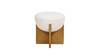 Bali 18.5" Round Upholstered Ottoman with Natural Wood Base, Ivory White Boucle 6