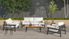 Zara 4pc Dowel Frame Bolster Patio Deep Seating Conversation Set, Wheat Beige 3