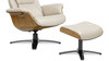 Jovan 31.5" Mid-Century Modern Genuine Leather Recliner Lounge Chair & Ottoman Set, Pastel Beige 14
