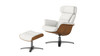 Jovan 31.5" Mid-Century Modern Genuine Leather Recliner Lounge Chair & Ottoman Set, Porcelain White 1