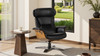 Jovan 31.5" Mid-Century Modern Genuine Leather Recliner Lounge Chair, Shadow Gray