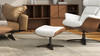 Jovan 20.5" Mid-Century Modern Genuine Leather Footstool Ottoman, Porcelain White 3