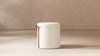 Brandy 14" Round Upholstered Storage Ottoman with Leather Accent, Flax White 2