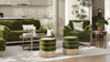 Edward 17.5" Round Upholstered Ottoman with Bullion Fringe, Olive Green 4