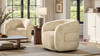 Colt 33" Fur Swivel Upholstered Barrel Accent Arm Chair, Cream Beige