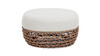 Willow 25" Round Upholstered Woven Patio Ottoman, Golden Brown Wicker Frame, Wheat Beige 6