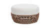 Willow 25" Round Upholstered Woven Patio Ottoman, Golden Brown Wicker Frame, Wheat Beige 7