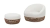 Willow 2pc Upholstered Woven Patio Armchair Set with Ottoman, Golden Brown Wicker Frame, Wheat Beige 1