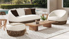 Willow 2pc Upholstered Woven Patio Armchair Set with Ottoman, Golden Brown Wicker Frame, Wheat Beige 7