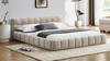 Auburn Low Profile Upholstered Queen Platform Bed, Chenille Beige