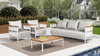 Rhodes 4pc Upholstered Teak & Aluminum Outdoor Patio Conversation Set, Birch Gray Chenille