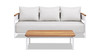 Rhodes 2pc Upholstered Teak & Aluminum Outdoor Sofa and Coffee Table Patio Set, Birch Gray Chenille