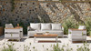 Rhodes 2pc Upholstered Teak & Aluminum Outdoor Sofa and Coffee Table Patio Set, Birch Gray Chenille