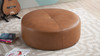 Barron 36" Genuine Leather Round Cocktail Ottoman in Tan