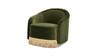 Serena 31.5" Ruched Barrel Back Accent Arm Chair with Bullion Fringe, Olive Green