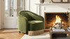 Serena 31.5" Ruched Barrel Back Accent Arm Chair with Bullion Fringe, Olive Green