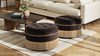Yolanda 24" Round Upholstered Accent Ottoman, Deep Brown