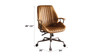Cortona Top Grain Leather Office Chair with Wooden Armrests and Swivel Base, Coffee