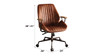 Cortona Top Grain Leather Office Chair with Wooden Armrests and Swivel Base, Cocoa