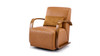 Vesper 31.8" Faux Leather Swivel Arm Chair with Curved Solid Wood Armrests and Pillow