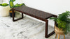 Avelin 55.1" Genuine Leather and Solid Teak Woven Bench in Cognac Tan