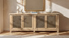 Arden 97" Extra Long 4-Door Reclaimed Pine Lattice Front Sideboard, Heritage Light Natural Brown