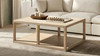 Ellis 48" Reclaimed Pine Wood Open Frame Coffee Table with Lower Shelf, Light Natural Cerused