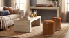 Nico 16" Round Leather Ottoman Stool, Camel Brown