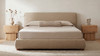 Alden Upholstered Storage Bed with Hydraulic Lift Storage and Rounded Headboard, Queen, Warm Beige
