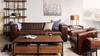 Benson 95" Modern Industrial Channel-Stitched Top-Grain Leather Tuxedo Sofa in Distressed Chestnut Brown