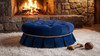 Roquefort 24.5" Round Tufted Velvet Pet Bed with Box-Pleated Skirt, Navy Blue