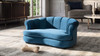 Halle 35.5" Rolled-Arm Dog Bed with Channel-Tufted Back, Medium, Satin Teal Blue