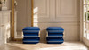 Arabella 19.5" Squared Upholstered Ottoman with Bullion Fringe, Navy Blue
