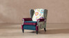 Anya Boho Chic Wingback Accent Chair with Floral Print & Velvet Upholstery, Satin Teal & Burgundy