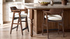 Hayes 26.5" Reclaimed Pine Upholstered Counter Stool with Arms, Dark Brown & Soft Flax Light Beige