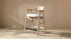Hayes 29.5" Reclaimed Pine Upholstered Bar Stool with Arms, Light Natural & Soft Flax Light Beige