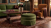 Maribel 24" Round Tufted Performance Velvet Ottoman with Skirted Base, Olive Green