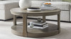Langford 40" Rustic Round 2-Tier Pine Wood Coffee Table with Lower Shelf, Weathered Light Natural
