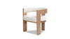 Wren 23" Reclaimed Pine Upholstered Dining Arm Chair with Curved Back, Natural Brown & Soft Flax Light Beige Chenille