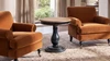 Winslow 24" Round Reclaimed Pine Pedestal Side Table, Antique Natural Brown & Distressed Black