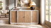 Amelie 74" Reclaimed Pine Herringbone 4-Door Sideboard, Antique White & Medium Brown