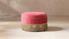 Yolanda 24" Round Tufted Velvet Accent Ottoman with Bullion Fringe, Garnet Rose Pink