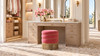 Edward 17.5" Round Upholstered Ottoman with Bullion Fringe, Garnet Rose Pink