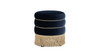 Edward 17.5" Round Upholstered Ottoman with Bullion Fringe, Dark Navy Blue