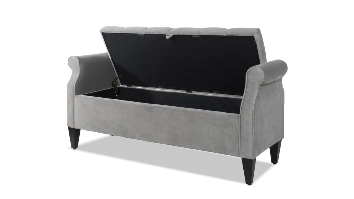 Jacqueline Flip Top Tufted Roll Arm Storage Bench Opal Grey Jennifer Taylor Home