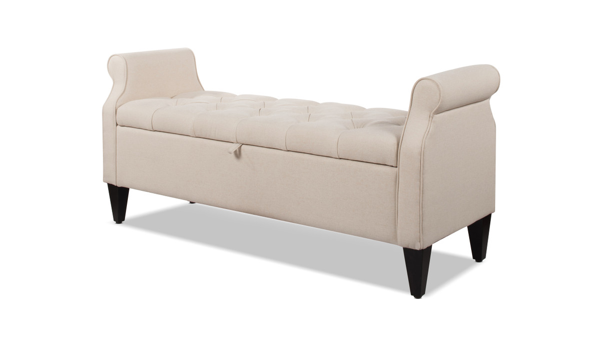 Jacqueline Flip Top Tufted Roll Arm Storage Bench, Sky Neutral