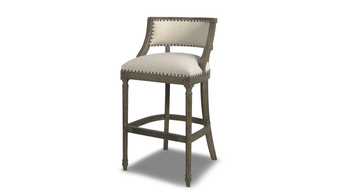 Paris 30” Farmhouse Bar Stool with Backrest, Light Beige 1