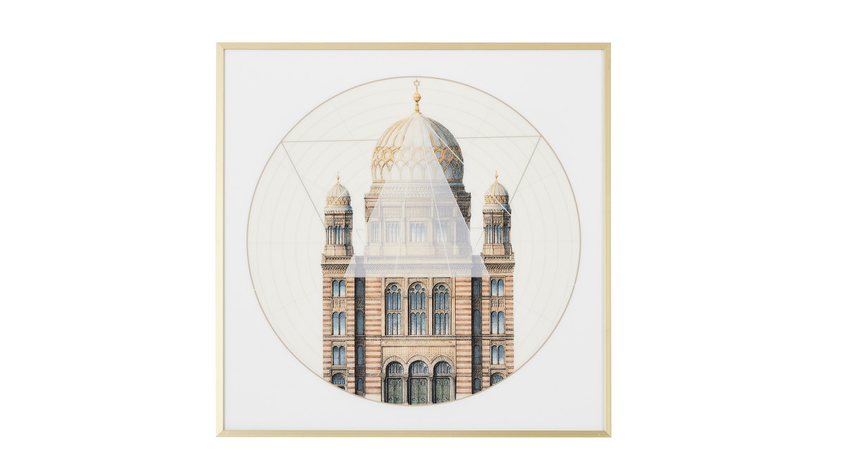 Geometric Architecture No. 2 Print, Gold Frame Wall Art, 24” x 24 1